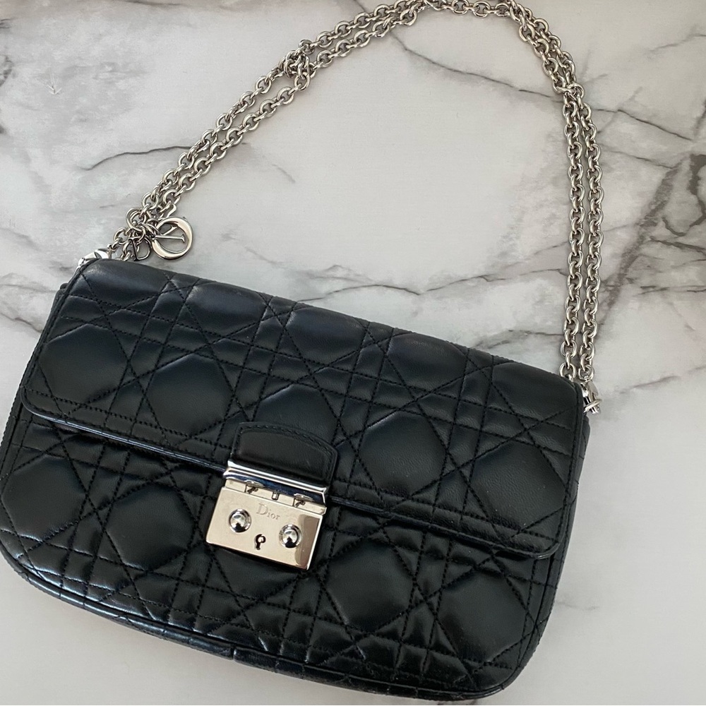 Christian Dior, Miss Dior Black Cannage Lambskin Small Flap Bag with Chain